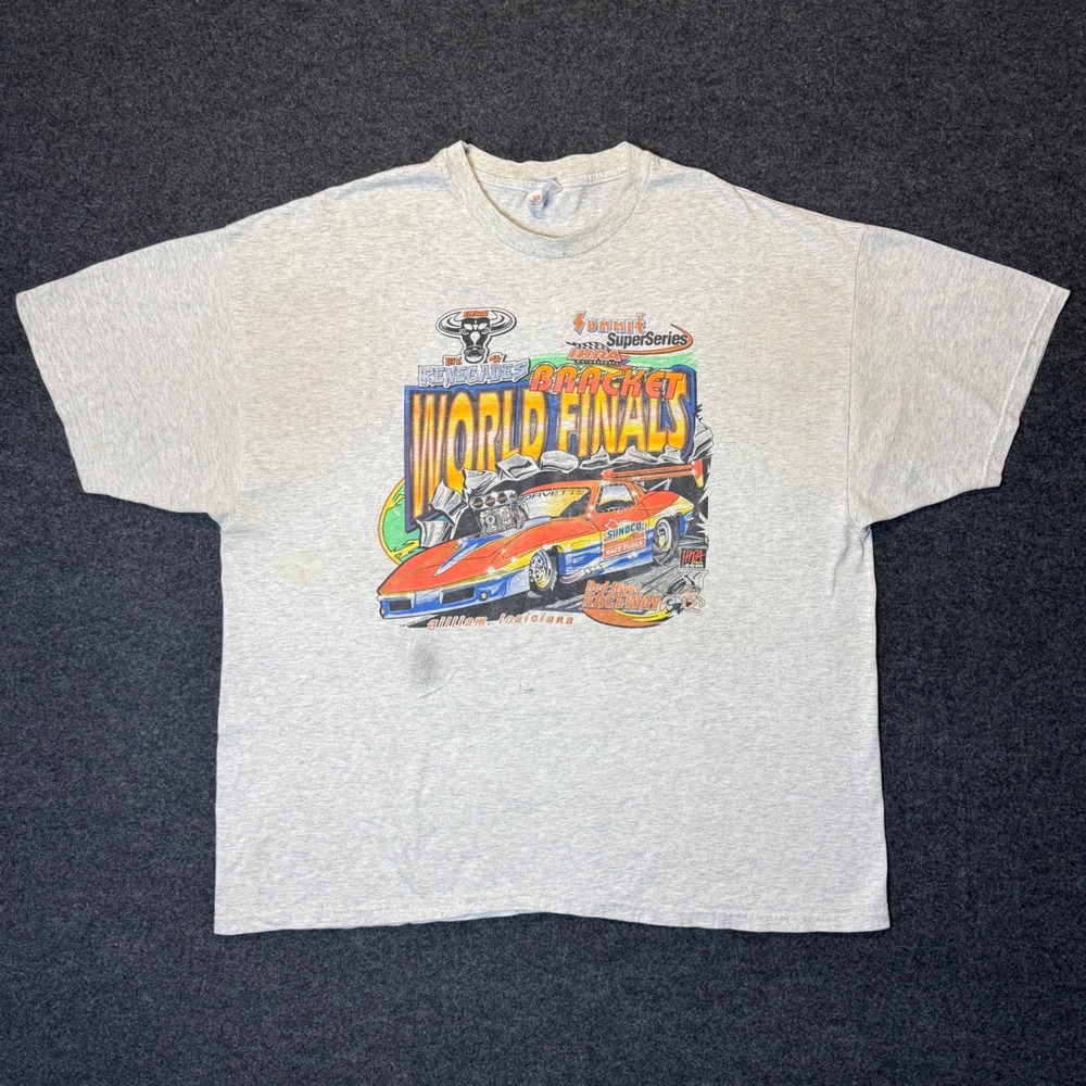 Vintage T-Shirt Mens 2XL Gray 2001 IHRA World Finals Racing Corvette Graphic Tee